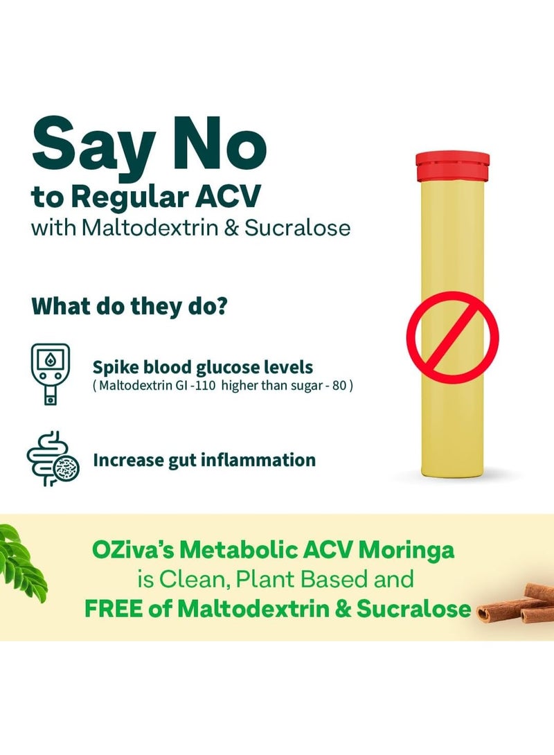 OZiva ACV Moringa Control Cravings Apple Cider Vinegar Cinnamon Guggul No Maltodextrin No Added Sugar 15 Effervescent Tablets Lemon Masala Pack of 8 120 Tablets - Image 4